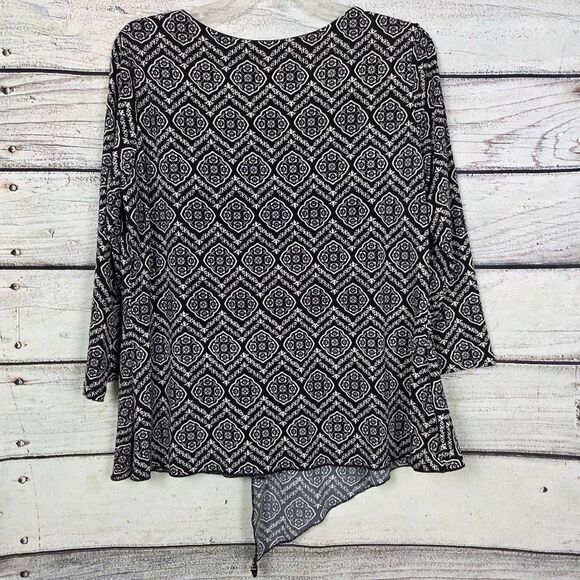 New Directions Black White Print Wrap Blouse XL - Picture 5 of 7